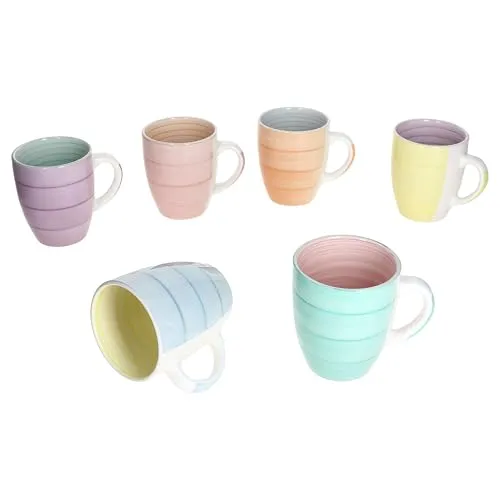 MamboCat Pastello 6er Set Kaffeebecher mit Henkel I 320 ml I bunte Steingut-Becher mit Pastell-Farben für 6 Personen I Tassen für Heißgetränke wie Tee, Kakao & Co
