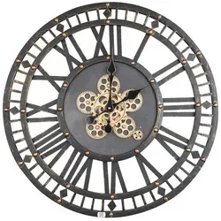 Landscape Wanduhr Steampunk, Anthrazit & Gold, 70 cm - Diese stilvolle Steampunk-Wanduhr in Anthrazit mit goldenen Zahnrädern ist ein Blickfang. Ideal für Retro-Fans, bringt sie Abenteuerromantik und industriellen Charme in Ihr Zuhause.
