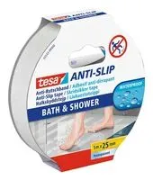 Tesa Antirutsch-Klebeband Bath und Shower, 5m x 25mm - Klebstoffe - wasserfestes Antirutschband für Badewannen und Duschen, schützt vor Stürzen und sorgt für Sicherheit auf rutschigen Oberflächen.