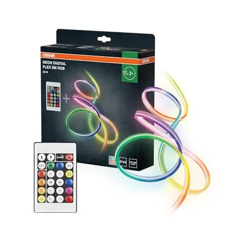 OSRAM Neon Digital Flex RGB Outdoor-LED-Strips 5m - Vielseitige 5m LED-Strips für den Außenbereich, wetterfest mit IP44 und langlebiger Silikonbeschichtung. Ideal für individuelle Lichtgestaltungen bei Anlässen.