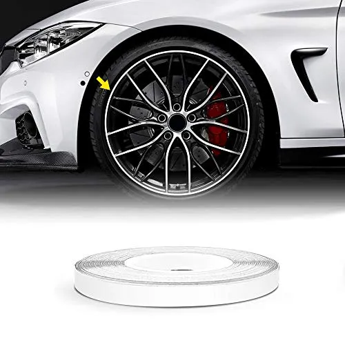 4R Quattroerre.it 10300 Reflektierende Dekorstreifen für Felgen, Wheel Trim Stripes Weiß, 5 mm x 6 mt