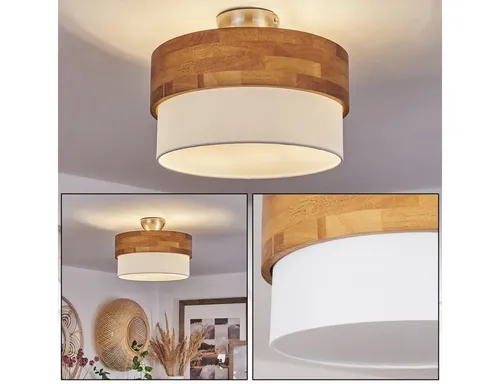 hofstein Deckenleuchte »Campitello« im skandinavischen Design, Ø30cm, Nickel-matt und Natur - Elegante Deckenleuchte für den Innenbereich, ideal für Schlafzimmer und Wohnzimmer. Aus hochwertigem Metall und Holz gefertigt, bringt sie modernes Flair in Ihr Zuhause. Leuchtmittel nicht enthalten, E14-Fassung.