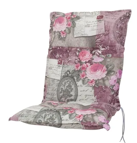 KETTtex Polsterauflage Niederlehner Rom 0798 - Hochwertige Sitzkissen Auflage für Gartenstühle im Landhausstil, rosa-blumig, mit verstellbarem Halteband und angenehmer Polsterung für besten Sitzkomfort.