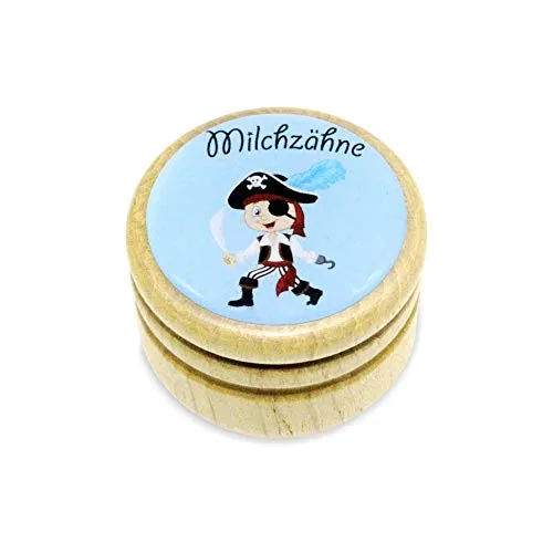 GICO Milchzahndose Pirat Zahndose Milchzähne Bilderdose aus Holz mit Drehverschluss 44 mm (Pirat) - 7010