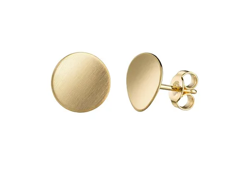 JEVELION Paar Ohrstecker 333 Gold gewölbtes Blatt rund Juwelier-gebürstet flach (Gold Ohrschmuck, 2-tlg., für Damen und Mädchen), Goldstecker - Made in Germany