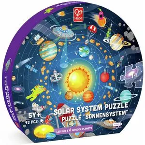 Hape Puzzle Sonnensystem - Rundes Holzspielzeug mit leuchtender LED-Sonne, fördert Wissen über Planeten für Kinder ab 5 Jahren