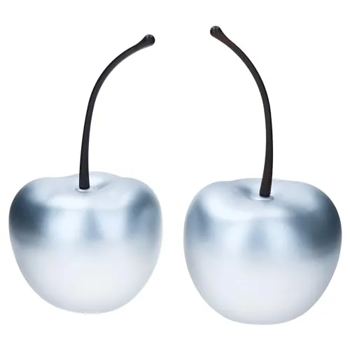 MamboCat Pottery Pots 2er Set Kirsche in Silber matt Größe XS I (LxBxH) 17x15x31cm I wetterfeste Deko-Früchte für Haus & Garten I Accessoire aus Fiberglas, Fiberstone I Herbst, Weihnachten