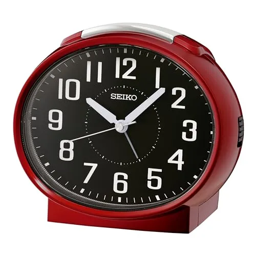 Seiko Clocks Wecker QHK059R - Wecker mit leisem Sekundenzähler und Schlummerfunktion, ideal für einen ruhigen Schlaf mit kompakten Maßen von 11.2 x 13 x 8.1 cm.