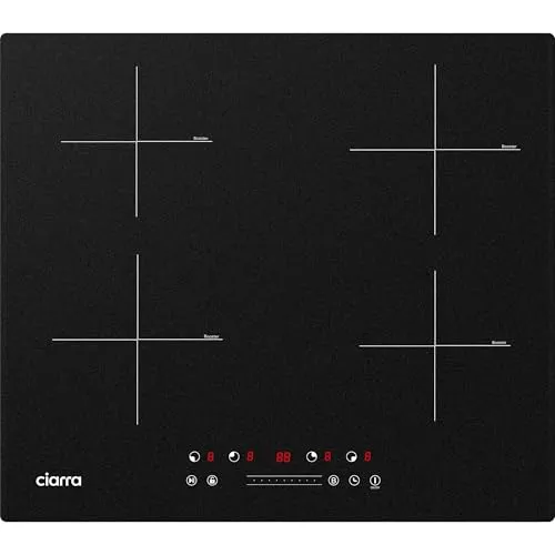 CIARRA CBBIH4B Induktionskochfeld 60 cm mit Power Booster - Induktionskochfeld mit 4 Zonen und Power Boost-Funktion für schnelles Erhitzen. Touch-Bedienung, 9 Leistungsstufen und Timer für präzises Kochen. Kindersicherung und Restwärmeanzeige für zusätzliche Sicherheit.