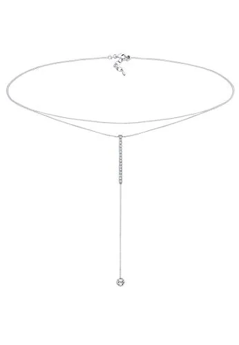 Elli Choker Y-Kette mit Rechteck Glas Kristallen in Weiß - Halsband aus 925 Sterling Silber, verziert mit funkelnden Swarovski® Kristallen, ideal für festliche Anlässe und stilbewusste Frauen.