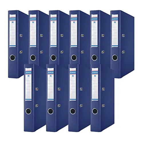 Donau Premium Ordner Schmal 10er Pack/DIN A4 / 5 cm / 10 Stück/Navy blau/Kunststoffbezug PP/Carton Papier Schlitzordner Büroordner Aktenordner Ringordner/Grünen Punkt