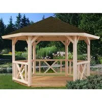 Gartenpavillon BETTY 337x338 cm - Sechseckiger Holzpavillon - Pavillon & Pergola, elegantes Design mit robustem Holzgestell für stilvolle Gartenpartys und Erholung im Freien.