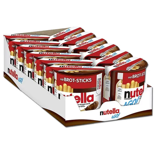 Ferrero Nutella und Go Snack, 12 Stück - Toffee, Karamell & Nougat - Perfekter Snack für unterwegs mit cremigem Nutella und knusprigen Brotsticks, ideal für Naschkatzen!