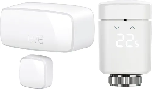 EVE Heizkörperthermostat "Thermo + Door & Window Heizen Set", smart & effizient - Intelligentes Heizkörperthermostat für die App-Bedienung. Ideal zur Raumklimasteuerung und Fernzugriff. Inklusive Montagematerial und Adapter-Set für einfache Installation.