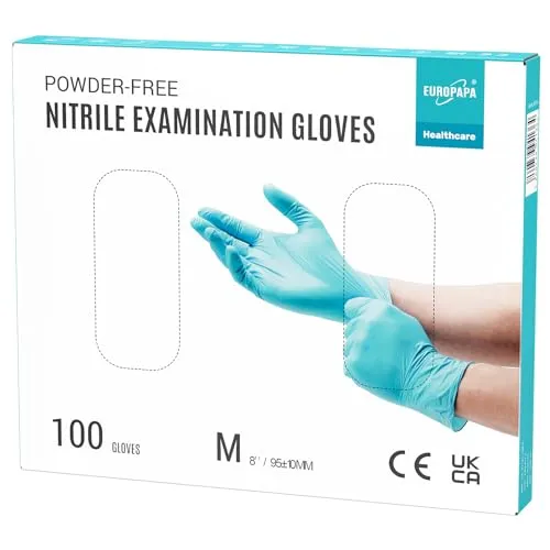 EUROPAPA® 100x Nitrilhandschuhe Einweghandschuhe Einmalhandschuhe Untersuchungshandschuhe Nitril Handschuhe puderfrei ohne Latex unsteril latexfrei disposible gloves (M, Hellblau)