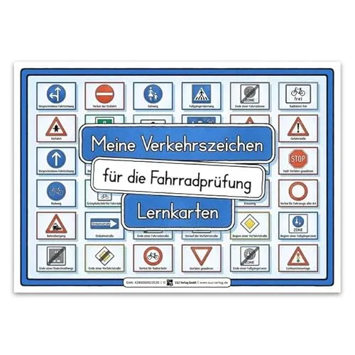 Meine Verkehrszeichen für die Fahrradprüfung - Lernkarten DINA 4 - Kinderbücher mit neuen Verkehrszeichen, perfekt für die Vorbereitung auf die Fahrradprüfung mit hochwertigen 300g Bilderdruck.