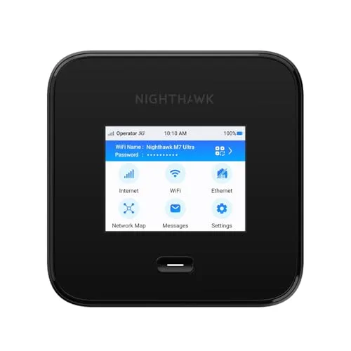 NETGEAR Nighthawk M7 Pro Mobiler Hotspot-Router 5G - Mobiles Internet, erstklassige 5G Geschwindigkeiten bis zu 6 GBit/s und WiFi 7 für bis zu 64 Geräte. 13 Stunden Akkulaufzeit für zuverlässige Internetverbindung überall.