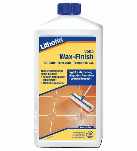 Lithofin Cotto Wax Finish 1 Liter - Terracotta Tonplatten Pflege - Flüssigreiniger für Steinpflege, bietet einen schützenden Wachs-Finish für terrakottafarbene Oberflächen und sorgt für langanhaltenden Glanz.