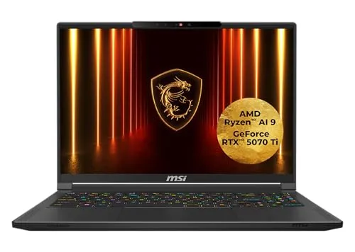 MSI Stealth A16 AI+ Gaming-Laptop - Laptops mit 16" QHD+ 240 Hz OLED Display, powered by AMD Ryzen AI 9 HX 370 und NVIDIA GeForce RTX 5070 Ti für extreme Gaming-Leistung in einem schlanken Design.