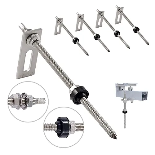 NuaSol Photovoltaik Stockschraube aus Edelstahl mit Adapterblech & EPDM Dichtung M10 x 250mm | Solarpanel Solar Anlage, Befestigung Stockschrauben | 4er Pack