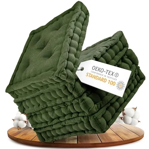 Gräfenstayn Sitzkissen 4er-Set, 40x40cm, khaki - Stuhlkissen-Set mit 8cm dicker Polsterung aus 100% Baumwolle, ideal für Indoor & Outdoor, OEKO-TEX® zertifiziert für höchsten Komfort und Sicherheit.
