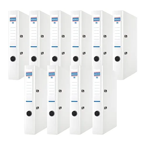 DONAU Premium Ordner Schmal 10er Pack/DIN A4 / 5 cm / 10 Stück/Weiße/Kunststoffbezug PP/Carton Papier Schlitzordner Büroordner Aktenordner Ringordner/Grünen Punkt
