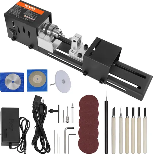 VEVOR Mini Drehbank 96W – Kompakte Drechselmaschine für kreative Projekte - Sonstiger Werkstattbedarf mit 96W Hochleistungsmotor, variabler Spindeldrehzahl von 4250–8500 U/min und umfangreichem Zubehör für präzise Holzbearbeitung.