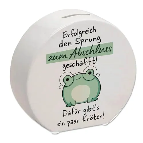 Frosch mit Brille Spardose mit Spruch Abschluss geschafft - dafür Kröten Perfekt für Schulabschluss Abi oder Ausbildung Kawaii-Design für Jede Gelegenheit