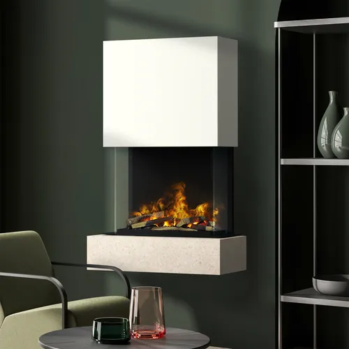 muenkel design Como Elektrokamin Opti-myst Jura (Schiefer beige) - weiß - Der Como Elektrokamin von muenkel design bietet einen realistischen Flammeneffekt mit sparsamem LED-Einsatz und Bluetooth-Fernbedienung. Ideal für gemütliche Abende, auch ohne Heizfunktion.