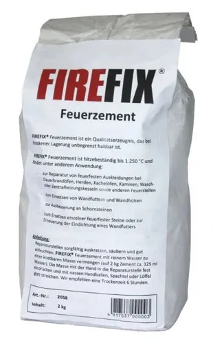 FireFix Zement feuerfest 2 kg - Hochwertiger Feuerzement für Ofen und Kamin - Zubehör für Ofenbau, hitzebeständig und ideal für sichere Kamin- und Ofeninstallationen.