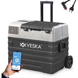 VESKA Kompressor Kühlbox elektrisch 52l - App-gesteuerte Gefriertruhe in anthrazit - Kühlboxen & Kühltaschen mit 52l Volumen, ideal für Outdoor-Abenteuer, bietet App-Steuerung für optimale Kühlung von Lebensmitteln und Getränken.