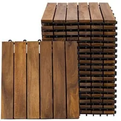 Holzfliese Akazie 30 x 30 cm - Wetterfeste Klickfliesen für Terrasse und Balkon - Außenanbau mit 18 rutschfesten Holzfliesen aus wetterfestem Akazienholz, einfache Montage durch Klicksystem, ideal für stilvolle Terrassen und Balkone.