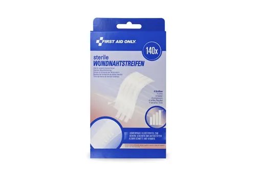 FIRST AID ONLY® Wundpflaster Sterile Wundnahtstreifen 140 Stück, Pflaster Strips für Wunden, Klammerpflaster in vier Größen, Atmungsaktiv