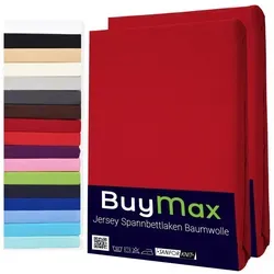 Buymax Spannbettlaken 2er Set, 100% Baumwolle, Gummizug, Pflegeleicht - Praktisches Doppelpack Spannbettlaken in Rot, geeignet für Matratzen bis 25 cm Höhe. Aus atmungsaktivem Jersey und pflegeleicht, ideal für modernen Schlafkomfort.