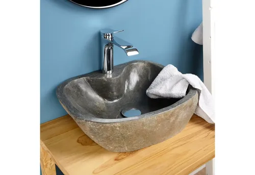 wohnfreuden Aufsatzwaschbecken Naturstein 40 cm - Grau - Elegantes Aufsatzwaschbecken aus hochwertigem Naturstein, ideal für moderne Badezimmer. Mit polierter Oberfläche und einzigartiger Maserung für einen stilvollen Akzent.