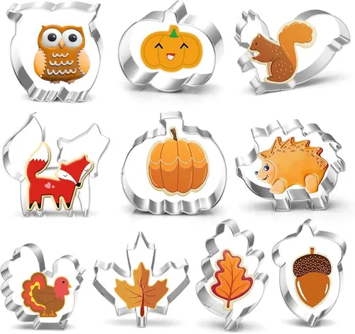 Bluelves Herbst Erntedankfest Ausstechformen Set 10 Stück - Kreatives Ausstechformen Set für Kekse, Fudge und mehr. Hergestellt aus hochwertigem Edelstahl, kinderfreundlich und leicht zu reinigen. Perfekt für das Erntedankfest und als Geschenk für Familie und Freunde.