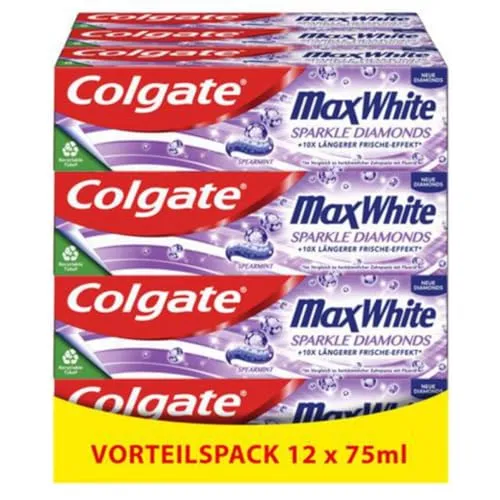 Colgate® Max White Sparkle Diamonds Zahnpasta 75ml – ideale Zahnaufhellung für glattere und weißere Zähne – stellt das natürliche Zahnweiß wieder her und erfrischt den Atem anhaltend.