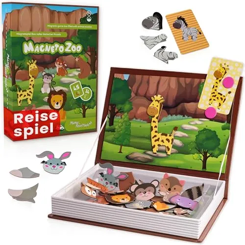 Mamas Reise Hacks Magnetspiel – Unterhaltsames Reisespiel für Kinder ab 3 Jahren - ❰ Ideal für unterwegs ❱ Unser Magnetspiel im Buchformat bietet mehr Spielfläche und hält alle Teile sicher in der Box. Perfekt für lange Autofahrten oder im Restaurant, fördert es spielerisch Fantasie und Feinmotorik.