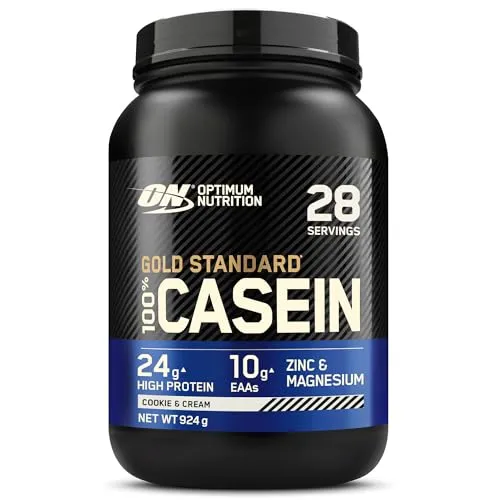 Optimum Nutrition Gold Standard 100% Casein - Cookies & Cream - Casein Proteinpulver mit 24 g Protein pro Portion, unterstützt Muskelwachstum und -reparatur über Nacht, angereichert mit Zink und Magnesium für optimale Gesundheit.