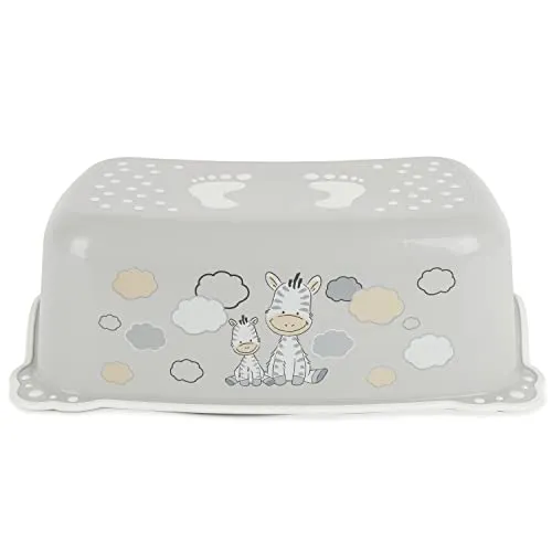 BIECO Kinder Tritthocker Zebra – Einstufiger Hocker mit Anti-Rutsch-Funktion - Zubehör für Kinderzimmer, sicherer Tritthocker mit rutschfester Oberfläche für mehr Sicherheit und Unabhängigkeit beim Erreichen höherer Stellen.