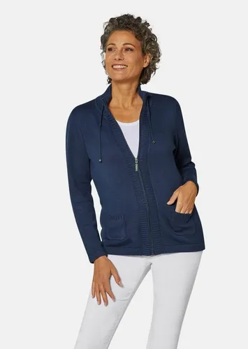 GOLDNER Strickjacke Herbstcardigan mit Reißverschluss Baumwolljacke mit Taschen, Stehkragen mit Kordel und Langarm