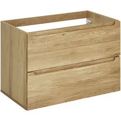 Linea Natura Waschbeckenunterschrank, Eiche, Holz, Holzwerkstoff, Eiche, furniert,massiv, 2 Schublade(n) Schubladen, 80x54x46 cm, hängend, Badezimmer, Badezimmerschränke, Waschbeckenunterschränke