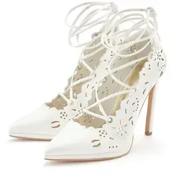 Lascana Belle Affaire Stiletto Pump mit Cut-Outs - Elegante Schnürpumps für Damen in Weiß mit floralem Laser-Cut Design. Hoher Absatz von 11,5 cm und Plateau von 1 cm, ideal für festliche Anlässe.