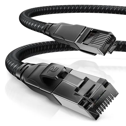 CSL - CAT8.1 Netzwerkkabel 40 Gbits - 7,5m - Baumwollmantel - Black Series - LAN Kabel Patchkabel RJ45 - CAT8 Gigabit Ethernet Cable - 40000 Mbits - S/FTP PIMF Schirmung - kompatibel zu CAT6 CAT7