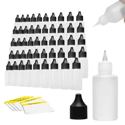 Oputec 50 x 30 ml Liquid-Flaschen mit Tröpfler - Lebensmittelechte PE Kunststoffflaschen - Praktisches Spar-Paket mit 50 leichten, robusten Tropferflaschen aus lebensmittelechtem Kunststoff. Ideal für die präzise Dosierung von Flüssigkeiten. Inklusive 50 Beschriftungsetiketten für einfache Organisation.