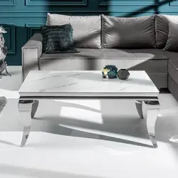 Riess-Ambiente Couchtisch MODERN BAROCK 100cm - Eleganter Couchtisch in Marmor-Optik mit Glasplatte und Edelstahlgestell, ideal für stilvolle Wohnzimmer und gemütliche Abende.