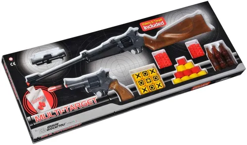 Edison Giocattoli Multitarget-Set - 8 Schuss Pistole + 8 Schuss Gewehr + Ziele - Kostüme und Spielzeugwaffen für spannende Partys. Das Multitarget-Set garantiert Spaß beim Dosenschießen und überzeugt durch hochwertige Verarbeitung und gute Handhabung.