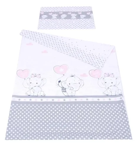 Babylux Bettwäsche Bezug 2 TLG. 100 x 135 cm / 90 x 120 cm Kinderbettwäsche Bettwäsche Kind Bettset Baby Babybettwäsche (112. Elephanten Coral, 90 x 120 cm)