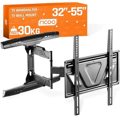RICOO TV Wandhalterung S5944 - Schwenkbar und neigbar für 32-55 Zoll Fernseher, bis 180 Grad schwenkbar und bis 30kg belastbar