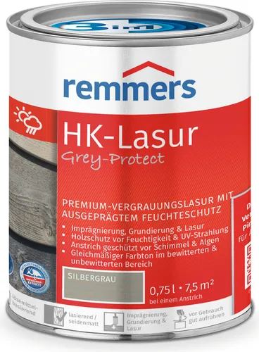 Remmers HK-Lasur 3in1 Grey-Protect anthrazitgrau 0,75 Liter - Premium Holzlasur für außen mit 3in1 Funktion: Imprägnierung, Grundierung und Lasur. Schützt Holz vor Feuchtigkeit, UV-Strahlung und Witterungseinflüssen.